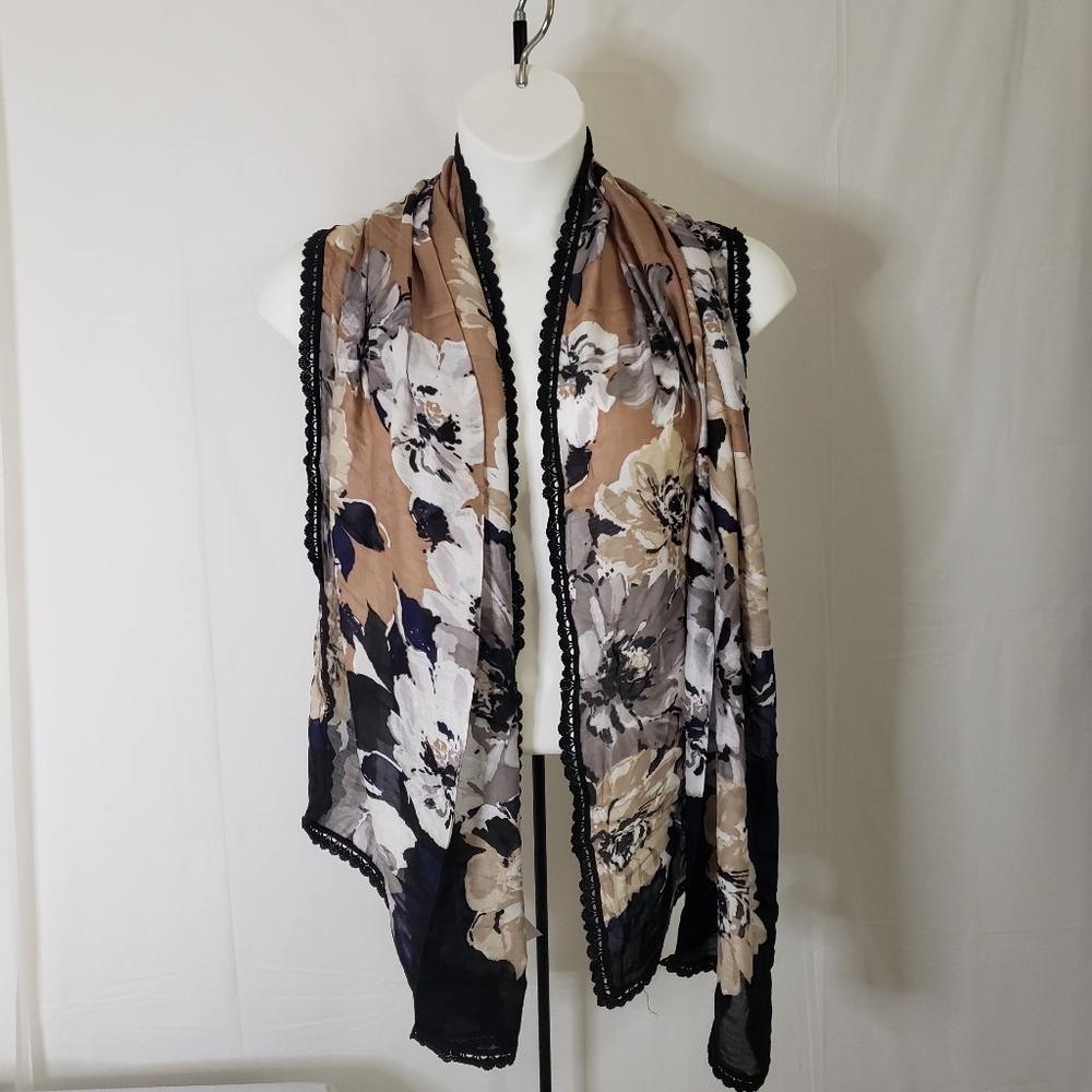 Blue & Tan Floral Scarf
